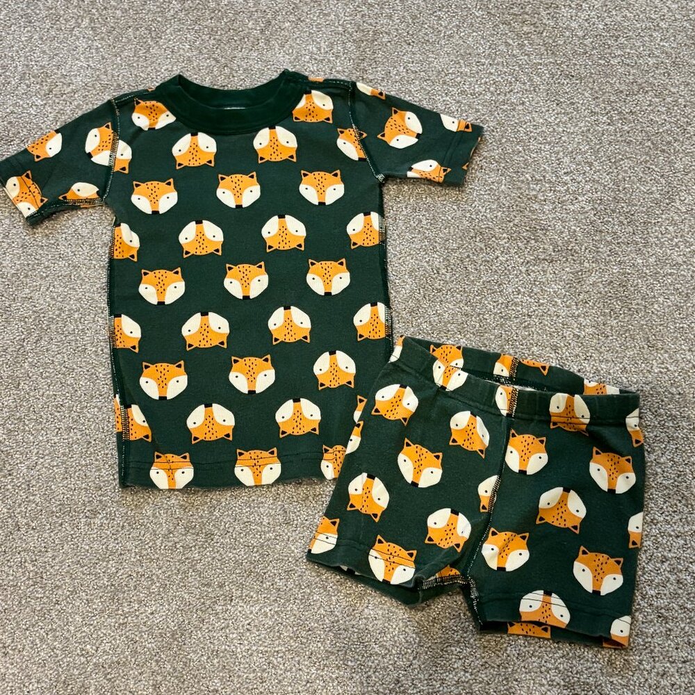 Kids Hanna Anderson Foxes Print, Short PJ Set, 100% Cotton, Short Sleeved, Green